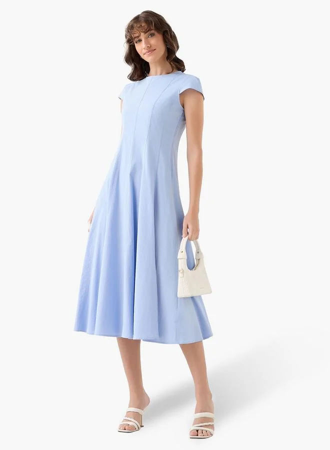 ايكونيك Iconic A-line Midi Dress with Cap Sleeves